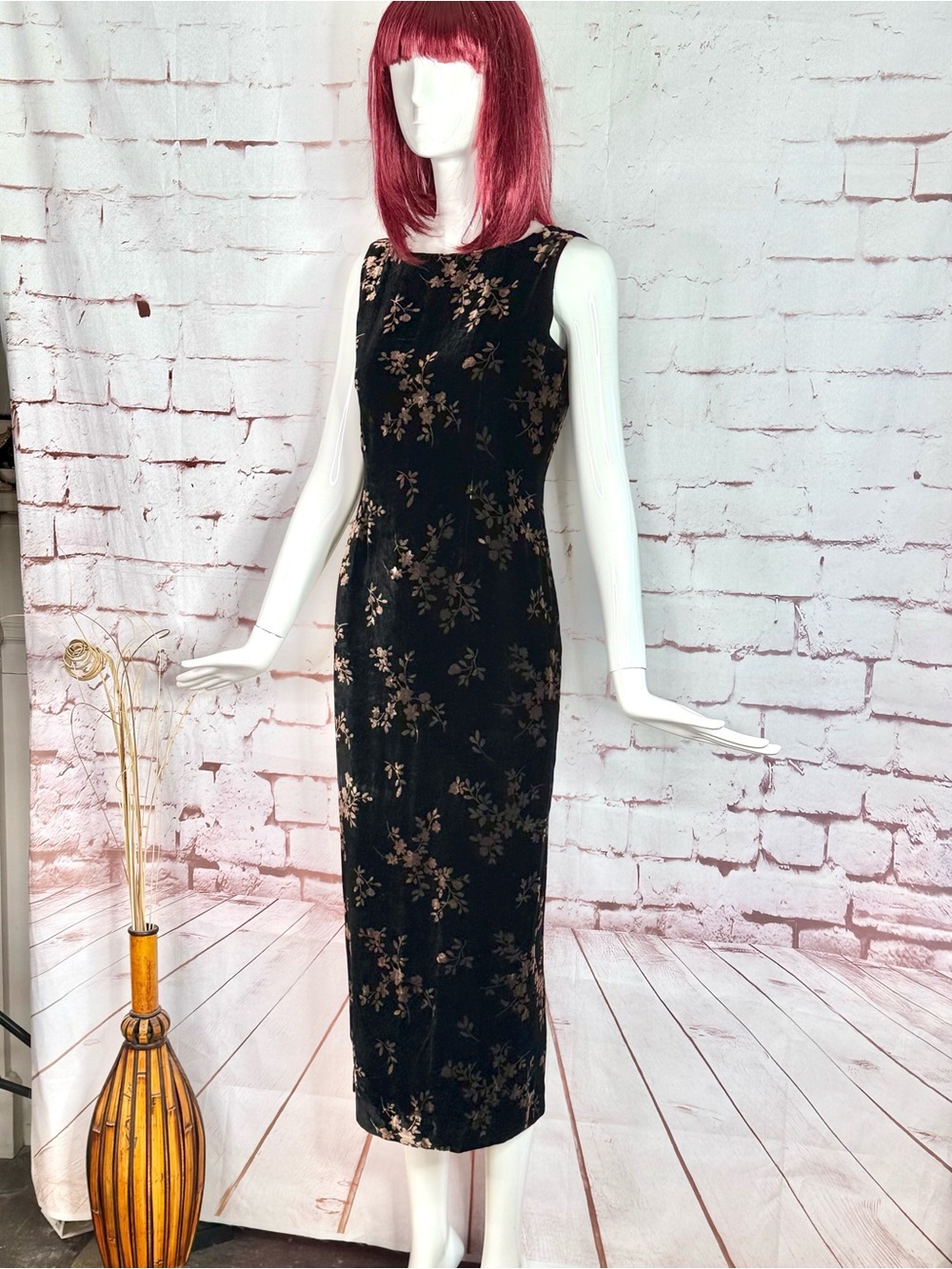 JONES NY EVENING 6P Black & Brown Velvet Design Sleeveless Sheath Midi Dress - Picture 14 of 16